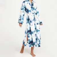Hot Sale Custom Frauen Tie Dye Mode Blumen Nachtwäsche Robe Casual Lounge Wear Lange Seide Satin Kimono Frauen Roben