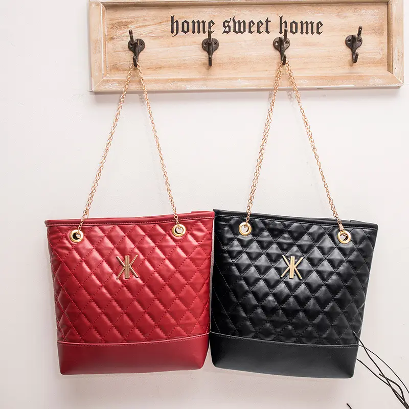 Grosir Fashion Rhombus Rantai Wanita Pu Mewah Tas Tangan Tas Bahu Kapasitas Besar Tote Bag Tas Belanja