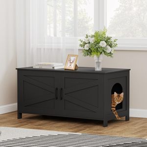 Factory Custom Farmhouse Wood Tree OEM ODM Bespoke Color Barn Door Dog Proof Waterproof Surface Spacious Condo Hidden <b>Litter</b> - Product Image 3