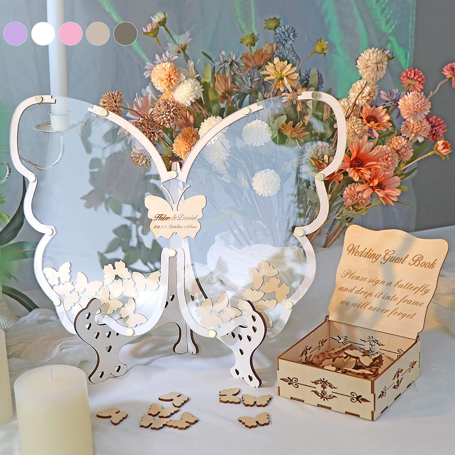 Pafu Butterfly Shape Rustic Wedding Guest Book segni di nozze alternativi decorazioni per ricevimenti per 60 ospiti