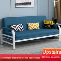 Canapé-lit pliant moderne simple en fer Option double simple multifonctionnel avec revêtement en tissu pour petit appartement à louer