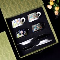 Ensemble tasse et soucoupe à café en céramique dans un coffret cadeau avec motif floral, style rétro luxe léger vintage, 260 ml, pour cérémonie d'ouverture
