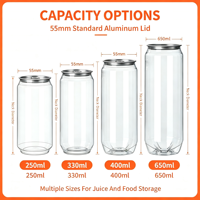 Boîte à boisson transparente en PET de qualité alimentaire 250ml 330ml 400ml 650ml avec couvercle en aluminium pour jus, café, lait, thé, boutique