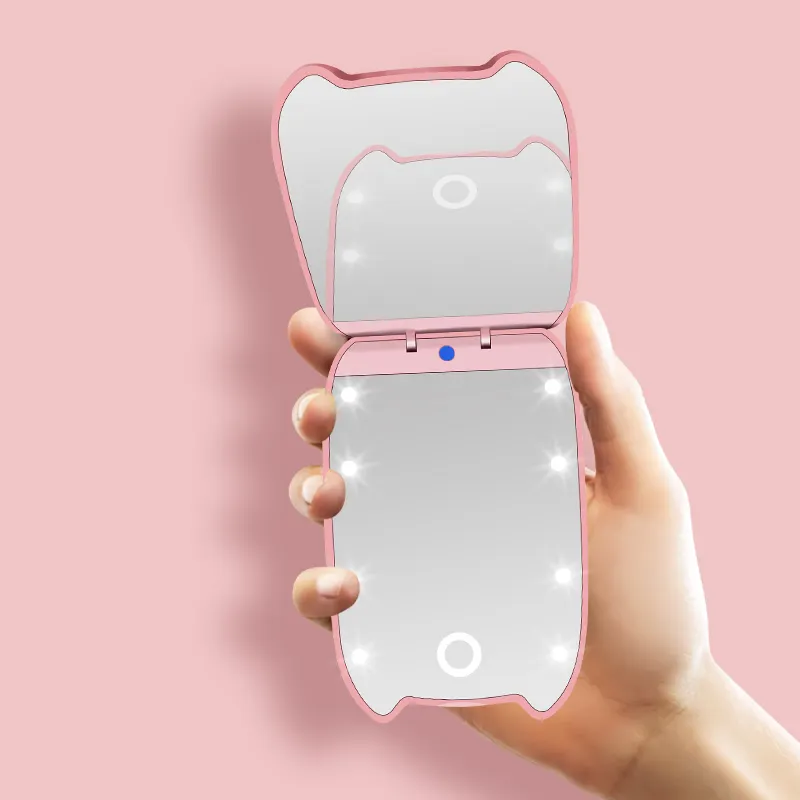 Mini Opvouwbare Pocket Cosmetische Touch Schakelaar Vul Led Licht Beauty Compact Make-Up Spiegel