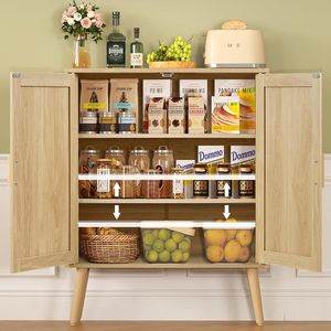 Gabinete de ratán, gabinete de buffet de aparador con 2 estantes y puertas, gabinete de almacenamiento bohemio, gabinete de acento - Product Image 5