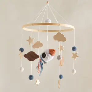 2023 New Arrival Nordic Handmade Rocket Crochet Rattle Bed Bell Hanging Toy Felt Baby Crib Mobile Nursery Decoration Shower Gift