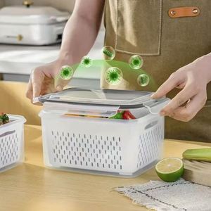 FCM-certified Plastic Fridge Storage <b>Containers</b> with Colander BPA-Free Vegetable Fruit <b>Refrigerator</b> Organizer for Food - Product Image 5
