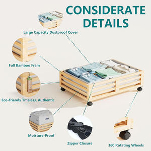 Conteneurs de rangement sous le lit en bambou avec roulettes et grand sac anti-poussière, organisateur robuste en bois à roulettes pour sous le lit - Product Image 3