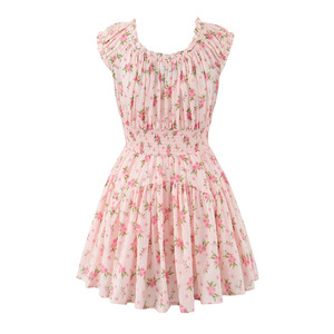 Nouvelle robe courte chic à imprimé floral doux, col asymétrique, taille cintrée, mini-jupe sexy et ajustée - Product Image 2