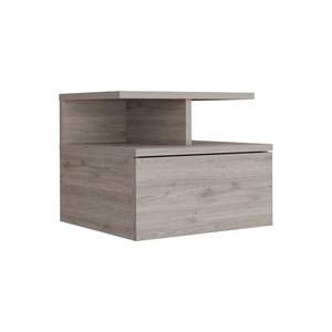 Seward Floating Nightstand DB Depot <b>Wall</b> <b>Mounted</b> Single <b>Drawer</b> 2-Tier <b>Shelf</b> Light Gray Modern Minimalist Design Wood Panel Style - Product Image 3