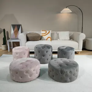 Bailey Customized Furniture Tufted Button Round Ottoman Modern Soft Upholstered Footstool Pouf