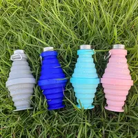Hadiah Promosi Berkemah Dilipat Bulat Water Jug 2020 Botol Silikon Cetakan Canteen Botol Air