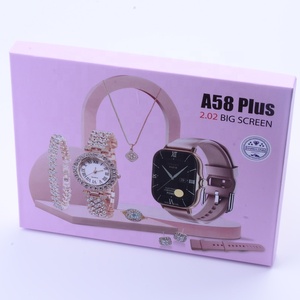 Set di Orologi per Coppie A58 Plus: <span class=keywords><strong>Smartwatch</strong></span> da Uomo + <span class=keywords><strong>Orologio</strong></span> al Quarzo di Lusso da Donna con Diamanti, Bracciale, Anello, Orecchini, Collana, Confezione Regalo A58 - Product Image 3