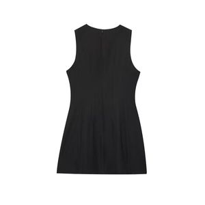 Robe courte sans manches à col rond, style européen/américain, unie, décontractée, pour femmes, taille naturelle, toute occasion - Product Image 2