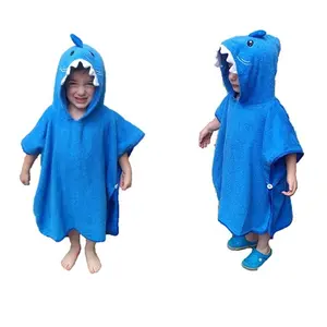 Custom 100% cotton Cartoon Animal design Poncho Towel child Surf beach Baby Hooded changing robe for Kids