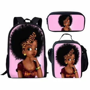 Latex Custom Design 3 Pcs/Set School Shoulder Bags Kids School Backpacks Bookbags African American Art School Bags for Teenagers