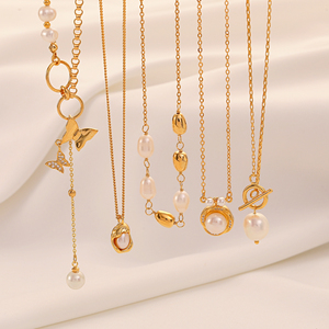 Elegante collar de perlas de agua dulce naturales Vintage chapado en oro Cadena de Gargantilla Irregular de moda con circón para bodas - Product Image 4