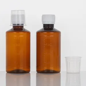 200ml 6oz BPA ücretsiz Amber tıbbi sıvı kanıtı kapaklı plastik şişe