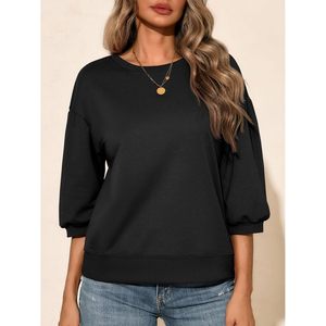 Sudadera de Mujer con Mangas Abullonadas, Corte Holgado, Cuello Redondo, Informal, Transpirable, de Algodón Tejido, para Otoño - Product Image 2