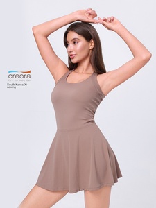 Aoyema gaun Badminton Emas punggung cantik, gaun Jumpsuit kebugaran dengan celana pendek leher U modis, pakaian tenis kecantikan - Product Image 3