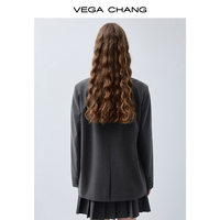 VEGA CHANG Ensemble 2 pièces gris foncé pour femme : Blazer ample à revers crantés et mini-jupe plissée taille haute – Tenue de bureau style preppy