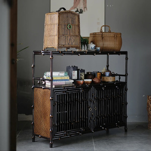 Classic handcrafted black bamboo tea cabinet, tea room cabinet, <b>sideboard</b>, tea set <b>storage</b> and display double-door <b>storage</b> - Product Image 3