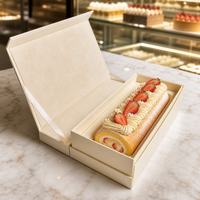 Boîte rigide personnalisée pour gâteau roulé avec fenêtre, logo, finition brillante/mate, doublure en éponge, recyclable, pour l'emballage de desserts de boulangerie