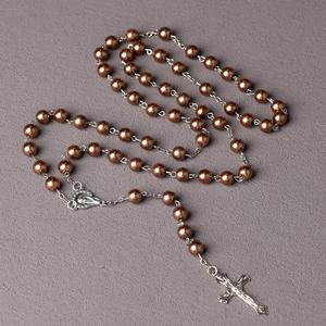 Rosario Católico de Perlas de Imitación con Cruz, Collar de Perlas para Bautizo, Comunión, Rosario de 8mm, Joyería Cristiana de Jesús, Regalo Religioso - Product Image 5
