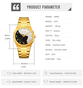 Reloj de Cuarzo para Hombre 9391, Estilo Árabe, Deportivo y Elegante, Resistente al Agua 3BAR, de Acero Inoxidable para Negocios - Product Image 6