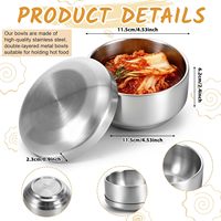 Bols à riz, soupe et ramen en acier inoxydable à double paroi SS304 doré de 10,5 cm et 330 ml avec couvercles