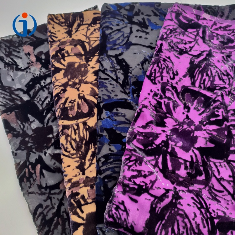 Wholesale Woven 82% Rayon 18% Nylon Colorful Big Floral Velvet Burnout Fabric for Dress Clothing