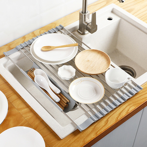 Multi-Use Roll Up Dish Drying Rack Over Sink Drain Rack Drainer Dryer Tray Foldable Kitchen Storage Organizer