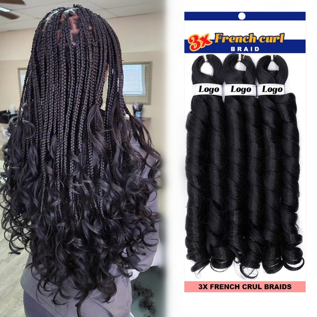 3Packs French Curly Braiding Hair 26inch  210g/Pack Pre Stretched Bouncy Loose Wavy Braids Synthetic Hair Extension Black Women