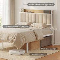 Cadre de lit moderne en métal et bois, taille Queen/Full, personnalisable, avec tête de lit inclinable rembourrée en lin, plateforme stable et durable, idéal pour hôtel