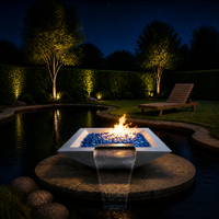 Bol à feu carré blanc au gaz avec cascade pour piscine, jardin, cour arrière – Caractéristique moderne d'extérieur feu et eau pour villa et hôtel