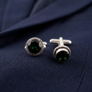 Boutons de manchette élégants et tendance, faits à la main, en tourmaline verte, magnifiques pierres précieuses, sertis dans de l'argent sterling 925 plaqué, unisexe. - Product Image 1