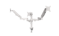 Soporte de Escritorio AUKI para Tres Monitores con Movimiento Completo, Blanco, con Resorte de Gas, para Monitores de 13-32 Pulgadas, Ajustable
