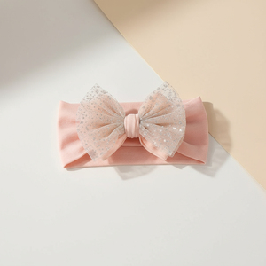 5 pièces nouveau bandeau européen américain doux élastique en Nylon <span class=keywords><strong>maille</strong></span> arc avec dentelle <span class=keywords><strong>Turban</strong></span> Style cheveux accessoires pour bébé filles enfants - Product Image 5