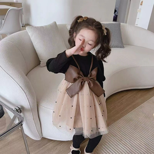 Abbigliamento per bambini autunno a maniche lunghe abito da bambina grande con fiocco in Tulle alla moda per bambina vestito da festa di compleanno - Product Image 5