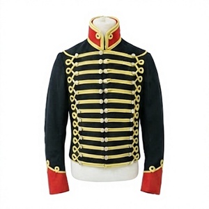 Men's Napoleonic Historical Uniform Coat Black <b>Red</b> Corded Button Front Winter Costume Tunic <b>Jacket</b> - Product Image 2