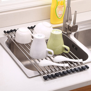 Utensils Holder Roll Up Over Sink Dish Drying Rack Kitchen Utensils Holder Racks Dish Fruit Vegetable Drainer Storage Soap And Sponge