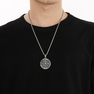 Retro Norse Rune thép không gỉ tôn giáo biểu tượng la bàn Mặt dây chuyền - Product Image 6