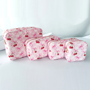 Ensemble <span class=keywords><strong>de</strong></span> sacs <span class=keywords><strong>de</strong></span> voyage en nylon à imprimé à carreaux avec nœud cerise mignon, design neuf, chic, <span class=keywords><strong>sac</strong></span> à imprimé cerise pour femmes, <span class=keywords><strong>sac</strong></span> à imprimé personnalisé - Product Image 3