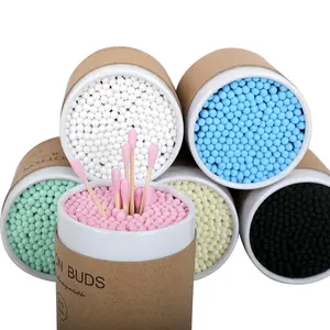 Hochwertige bio-100% Bambusstäbchen Baumwollschrubben mit individueller Verpackung Lippenstift Make-Up-Entferner Baumwollknospen