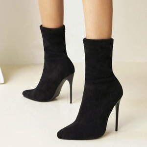 Bottines à talon aiguille, hauteur cheville, en daim PU extensible, sexy, pour femmes, talon fin, grande taille 48 - Product Image 4