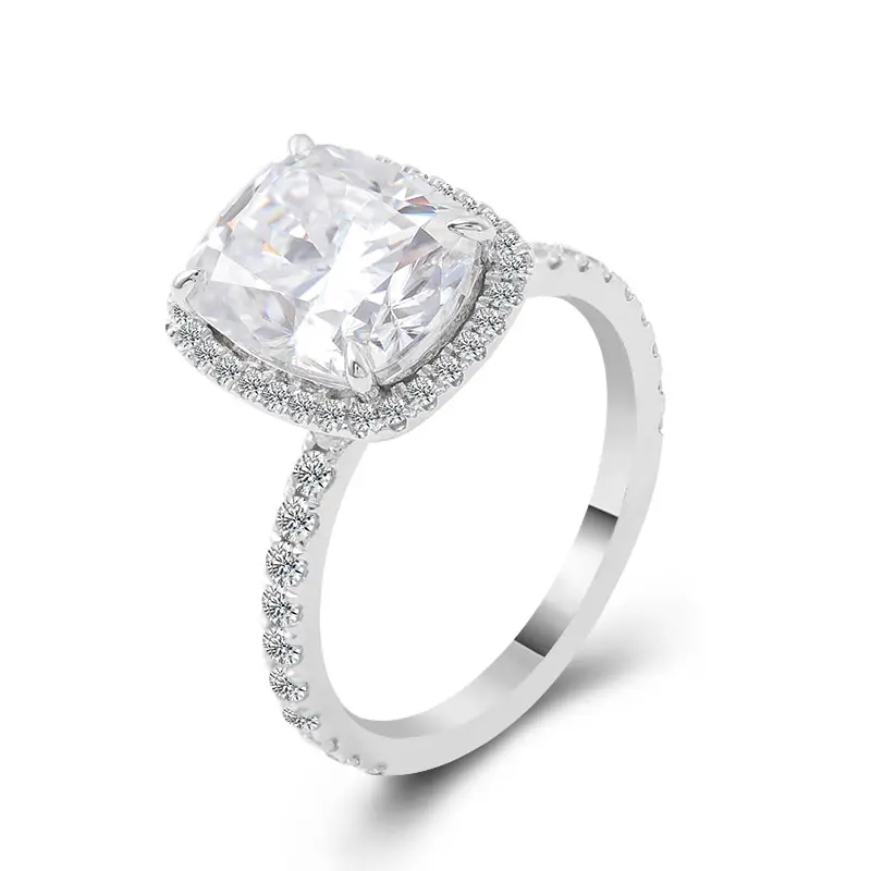 2022 New Minimalist Delicate Style 14k White Gold Ring Large Size 5.2 Carat Elongate cushion Cut Moissanite Diamond Ring Jewelry