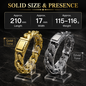 Pulsera de Eslabones Cubanos Cruzados Martillados de Latón Chapado en Oro de 18K, Resistente al Deslustre e Impermeable, de 17mm de Ancho, para Hombre, Estilo Hip Hop Moderno - Product Image 3