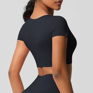 Biểu Tượng Tùy Chỉnh Màu Rắn Chất Lượng Cao Phụ Nữ Phòng Tập Thể Dục Tập Thể Dục Tập Thể Dục Cảm Giác Thoải Mái Hàng Ngày Mặc Yoga Cắt Phong Cách Top T-Shirt - Product Image 5