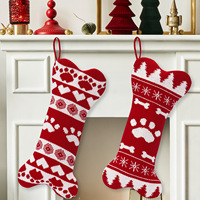 Chaussettes de Noël suspendues en forme d'os pour animaux de compagnie, en fibre acrylique, sacs cadeaux de Noël, vente en gros