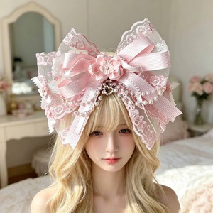 Accesorio para el cabello con lazo de cinta dulce con cuentas de color amarillo cremoso al estilo japonés, clip de hada, clip para el cabello de princesa inspirado en Lolita. - Product Image 4